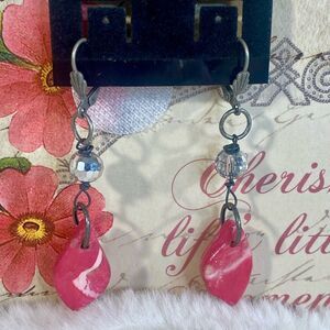 Handcrafted NWT Pink & White Dangle Earrings Custom Made Lightweight Jewelry